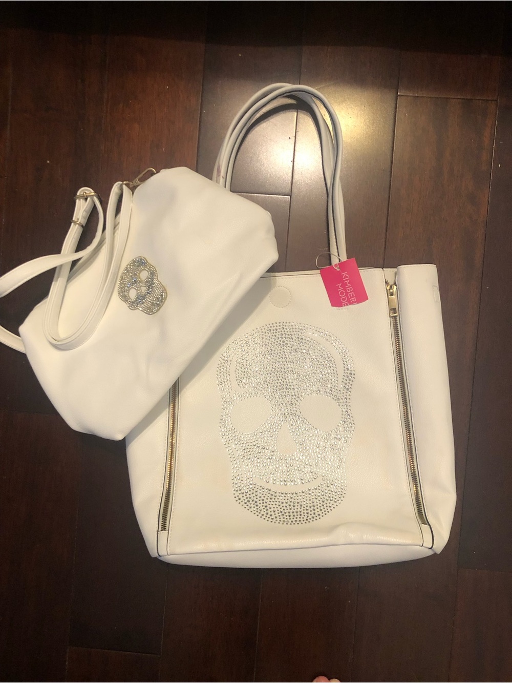 NWT Kimberley Model White Crystal Skull Tote & Crossbody Set Shoreditch - AS IS